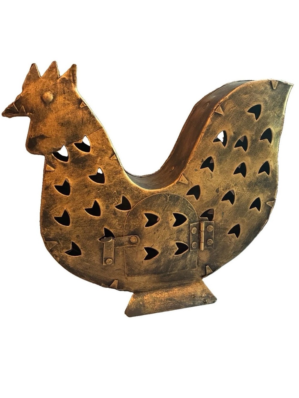 VTG Metal Rooster/Chicken Tea Ligth Candle Holder Lantern in Brushed  Bronze